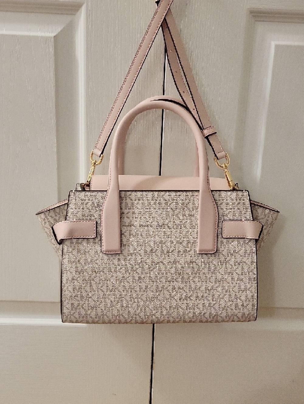 Michael Kors Blush Pink Logo-Print Satchel with Gold Hardware - Picture 3 of 4